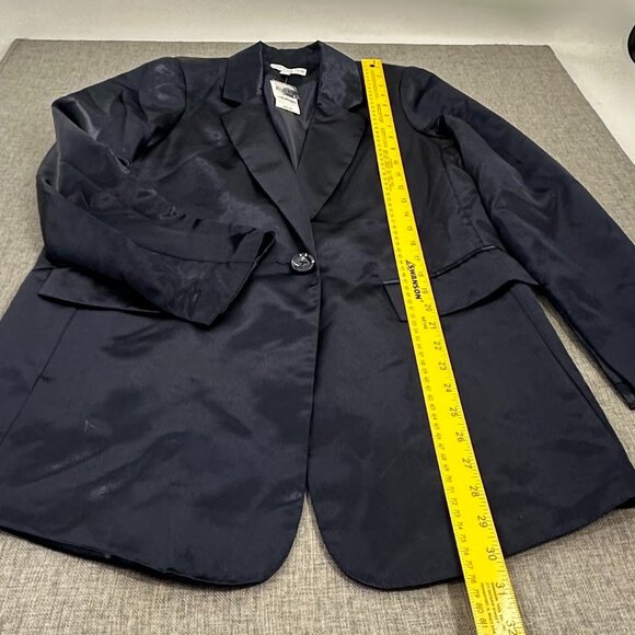 NEW! "And Now This" Trendy Satin Jacket Plus OX‎ Midnight Blue one button $69 - Picture 6 of 12